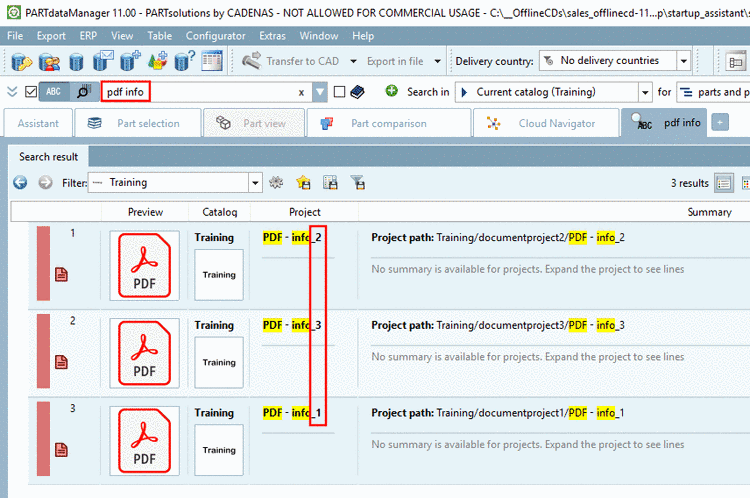 In this example there are document projects in different directories.