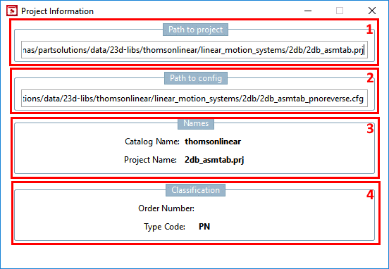 Dialog box Project information
