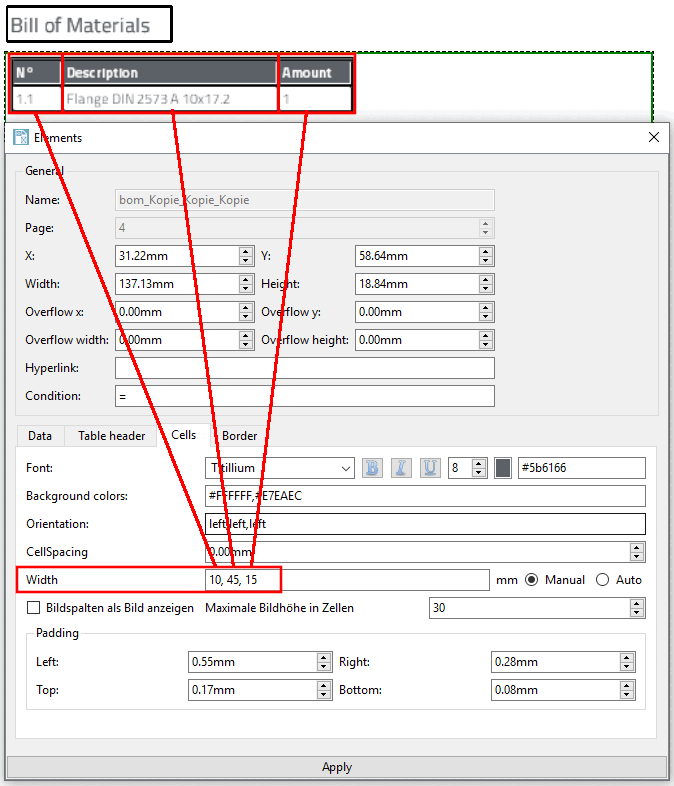 Column widths manually