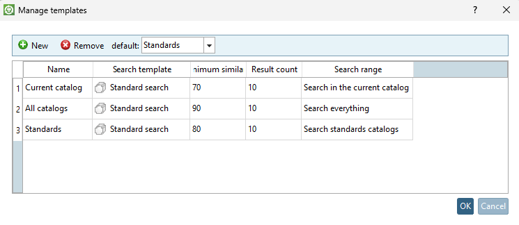 Manage templates" dialog box