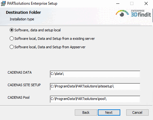 Destination Folder (2nd dialog) --- In the figure CADENAS DATA is adapted as an example.