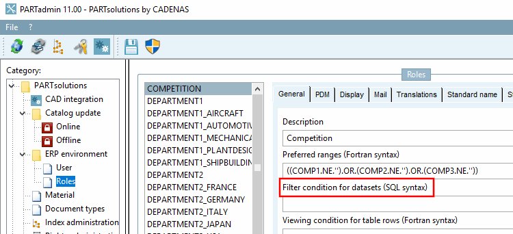 Example: Roles -> Filter condition for datasets