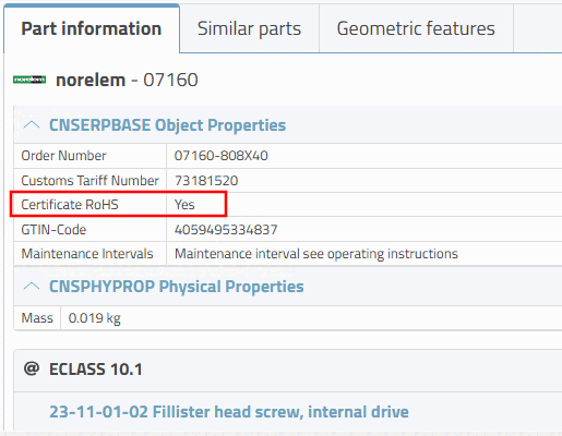 RoHS feature in 3Dfindit