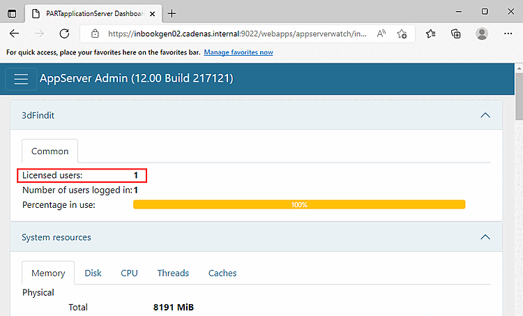 Tabbed page -> "Licensed users"