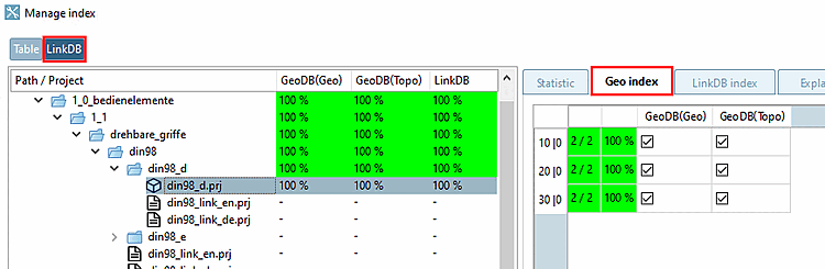 If "LinkDB [LinkDB]" is selected, 3 project lines are displayed, as only these three have an entry in the LInkDB.
