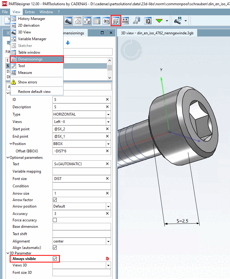 Without this feature's activation the shown dimensioning would not be visible in this state of rotation.