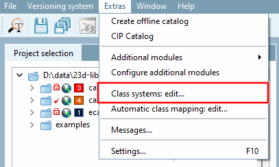 Menu: Extras > Class systems: Edit... [Class systems: edit...]