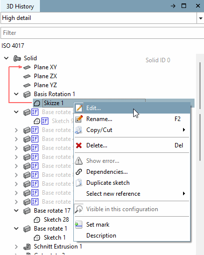 Open the "Sketcher" with "Sketch History [Sketch history]" via the context menu command "Edit..."