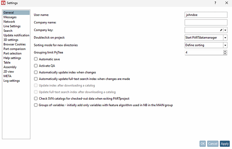 Settings dialog box