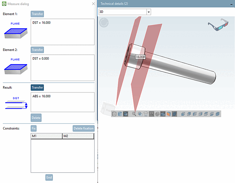 2 parallel planes marked -> ABS = 16.000 transferred