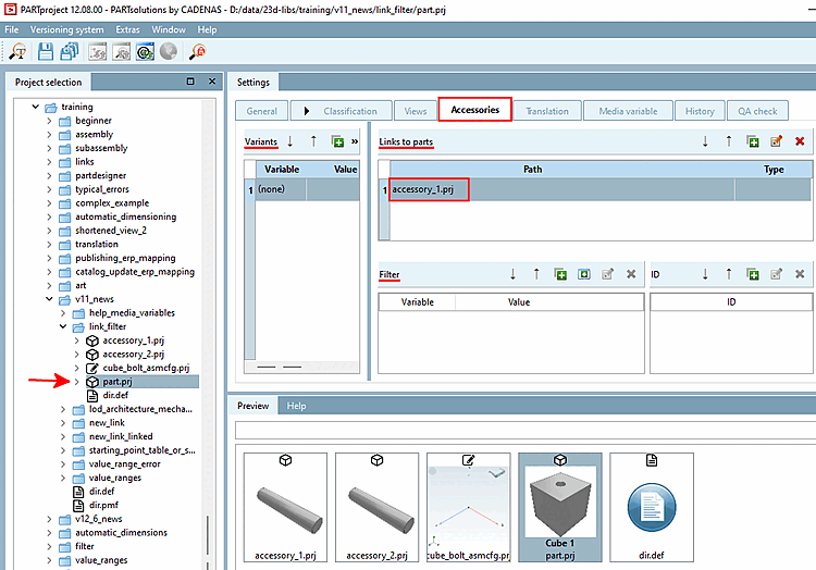 PARTproject -> Settings -> Links tab page