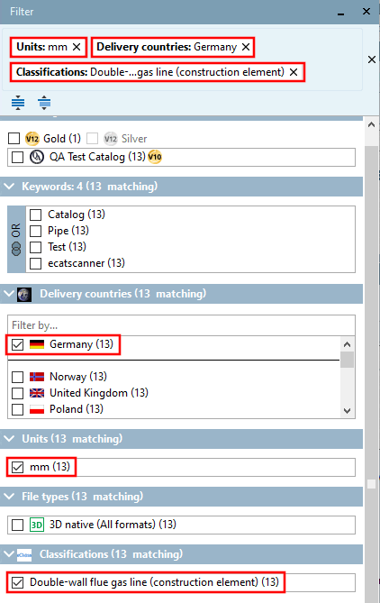 Display selected filters