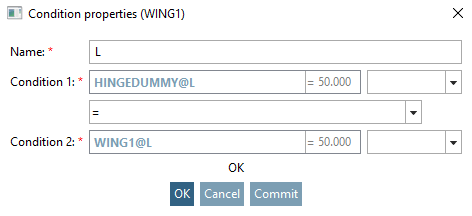 Condition properties window