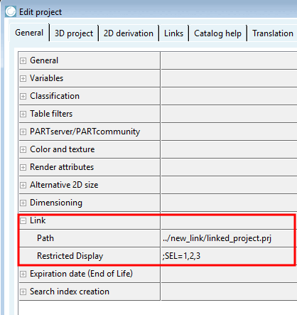 PARTproject link project filters the value range variable "SEL" to the values 1 to 3