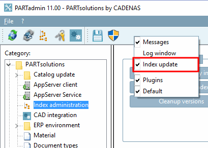 Activate "Index update [Index update] " dialog area
