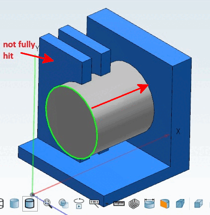 Example: The first two faces were only partially intersected; therefore, the extrusion continues. The rear face is completely intersected.
