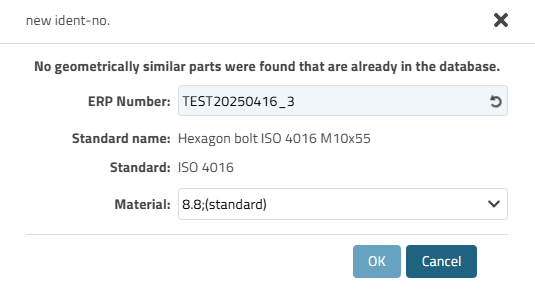New ident number [new ident-no.]" dialog