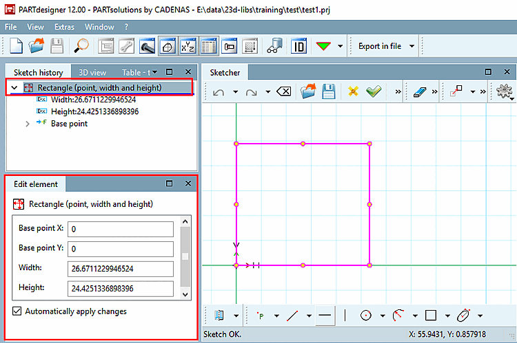 "Tool [Tool] " docking window (here with the current label " Edit element ")