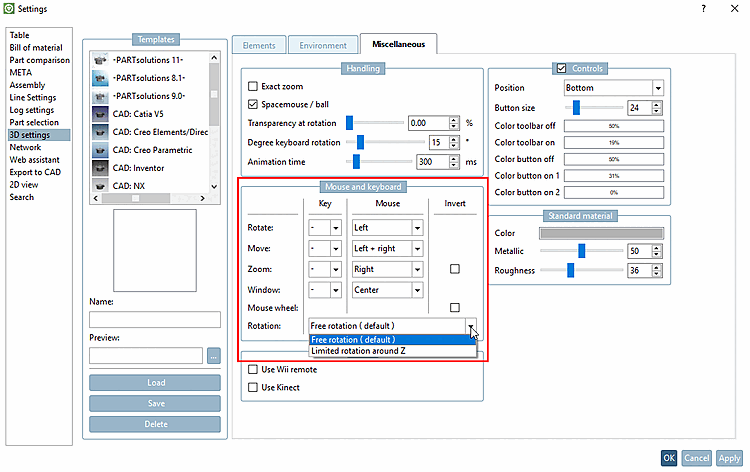 Mouse and keyboard assignments