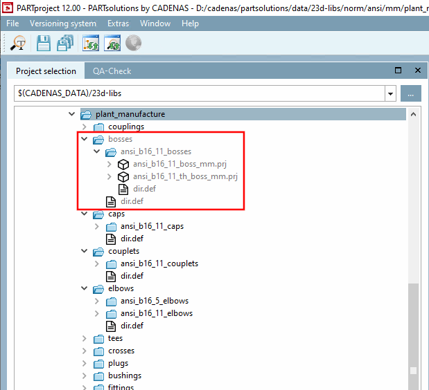 Docking window "Project selection [Project selection] ": Directory "bosses" blocked