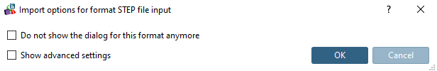 Import options for format STEP file input