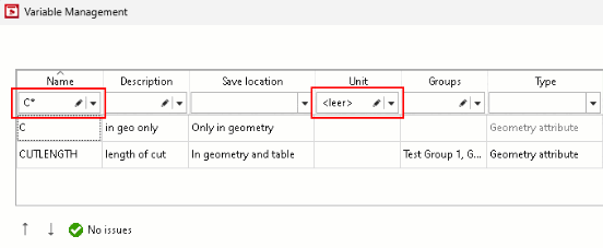 Variable management [Variable Management] dialog box