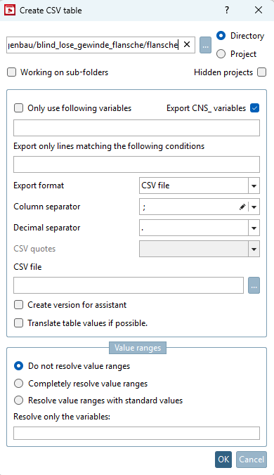 Create CSV table