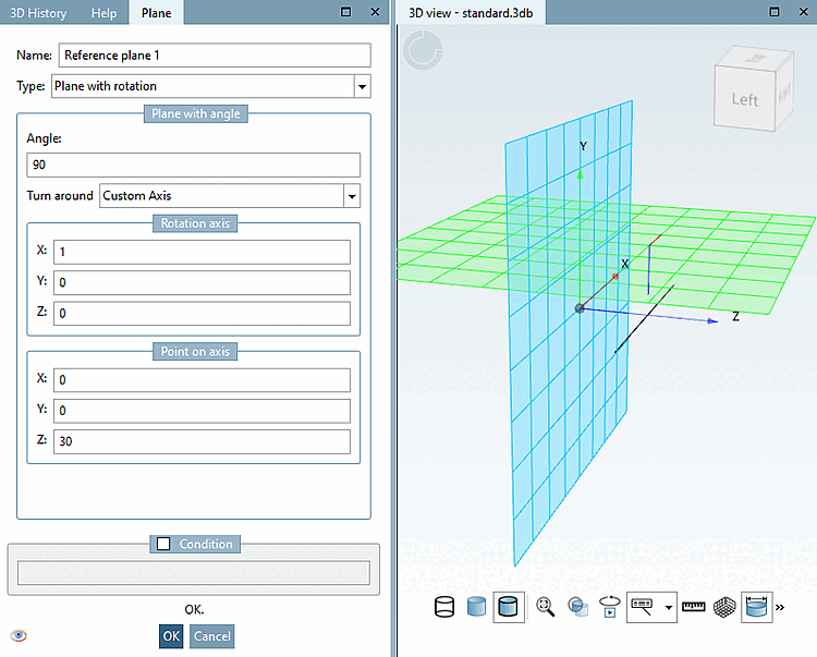Example: Basic plane XY rotated around the X axis and shifted in direction of Z axis