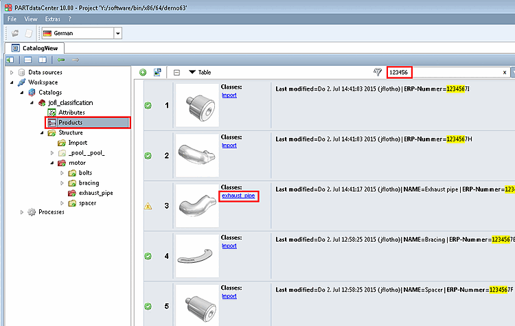 In the exemplifying figure the filtering search term is a substring of the ERP number.