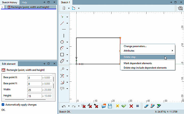 Example: This action deletes the entire rectangle.