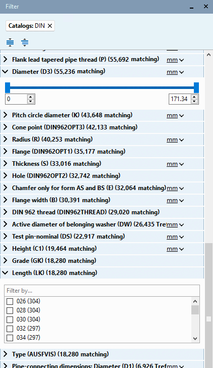 Filter for table variables (selection either by slider or checkbox)