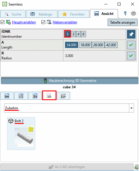 Selection of a characteristic with IDNR = 5