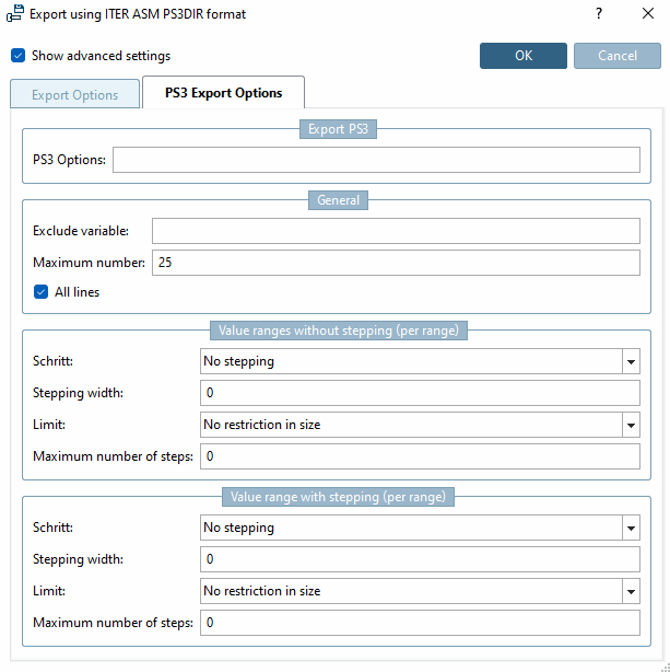 Export using ITER ASM PS3DIR format