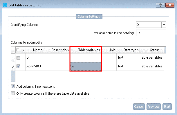 The variable 'ASMMAX' is imported as variable 'A' in the example.