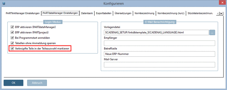 Assign linked parts in the parts selection