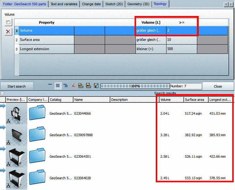 Units for the results of the geometrical search