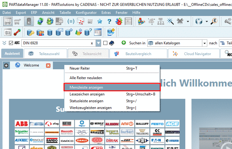 Tabbed page "Licenses"