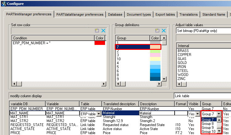 PARTdataManager: The columns "ERP number", "Description" and "Material" (in the figure) are just exemplarily for any information from third party systems.