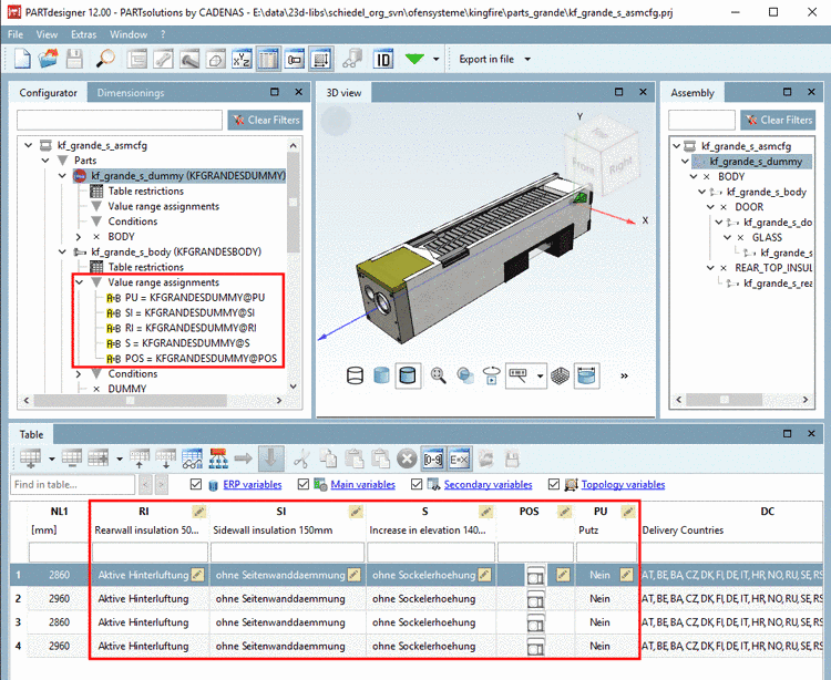The variables PU, SI, RI, S and POS in the part "kf_grande_s_body" are mapped to the same variables in the dummy starter part "kf_grande_s_dummy".