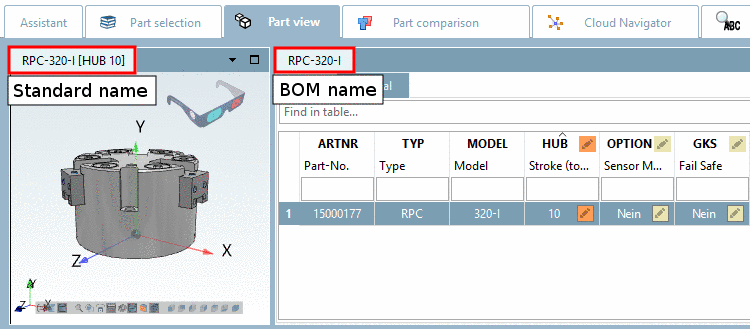 Part designation (Standard name / Description for BOM)