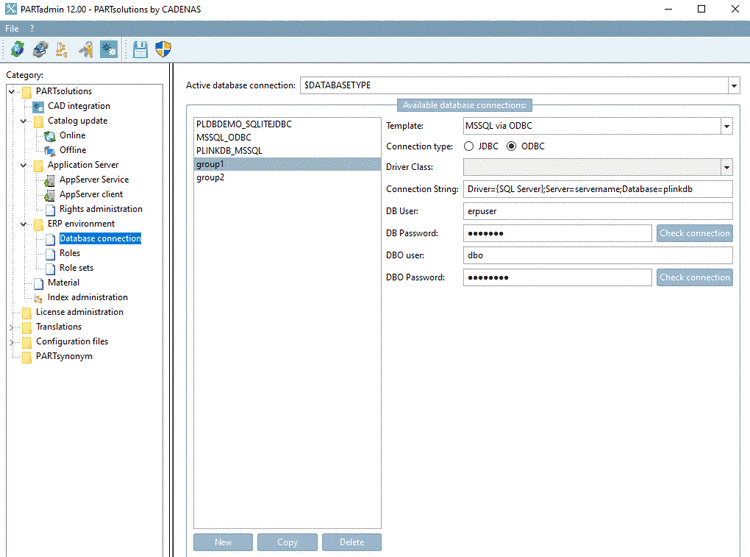 PARTadmin -> Category "Database connection"