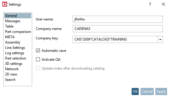 Settings dialog box