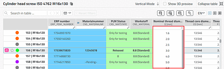 Selection via list field