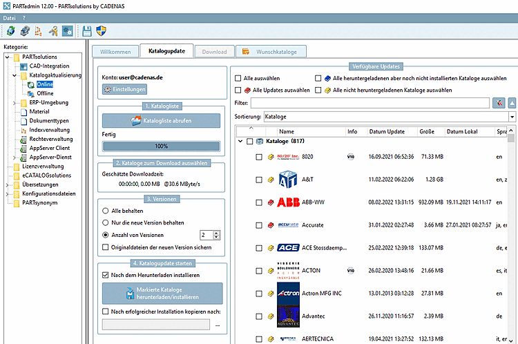 PARTadmin > Catalog update > Online