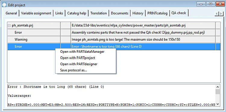 QA Check dialog page