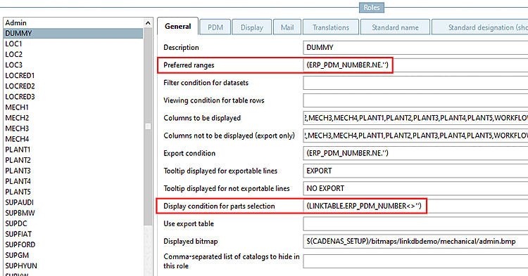Setting under PARTadmin -> Category Roles -> Tab page General -> Role "DUMMY" -> Display condition for part selection [Display condition for parts selection] (and preferred series [Preferred ranges] ). Both are based on the existence of an ERP number.