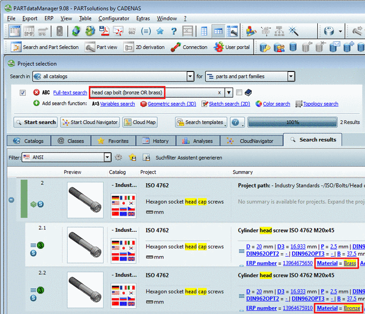 Only components exactly meeting the search term are found.