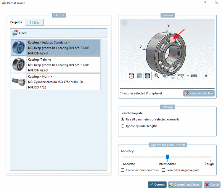 Example: Partial search - Feature "Sphere"