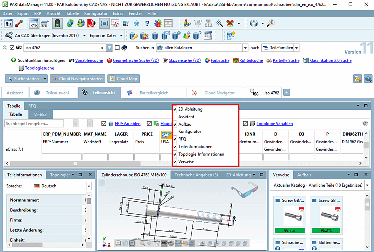 Docking window in the parts view [Part view]