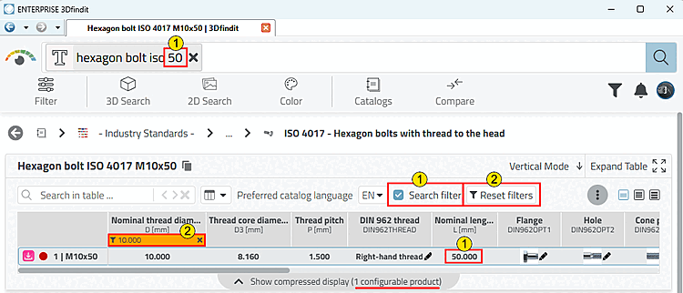 Table with "Search filter [Search filter]" option and "Reset filter [Reset filters]" button